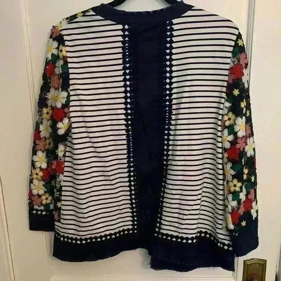 Berek Blue Lace Floral Striped Blazer Sweater Jacket, Womens Size Medium - Picture 8 of 9